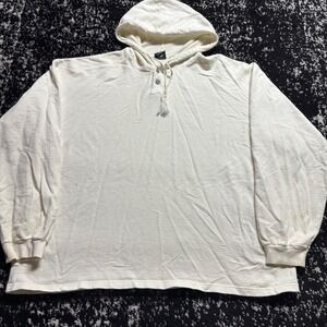 Vintage Rush Hoodie Mens L/XL Cream Henley Pullover Long Sleeve Made in USA